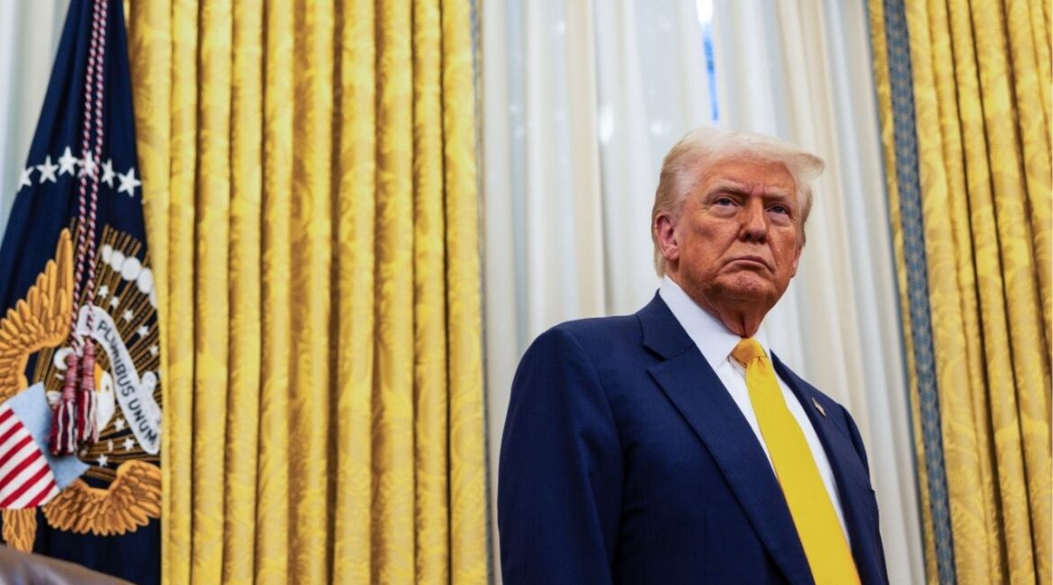 President Donald Trump in the Oval Office at the White House in Washington, Feb. 21, 2025. A Wisconsin teenager was arrested in March on several charges, including two counts of first-degree murder, and federal investigators say that he had a broader plot to kill Trump. (Tierney L. Cross/The New York Times)