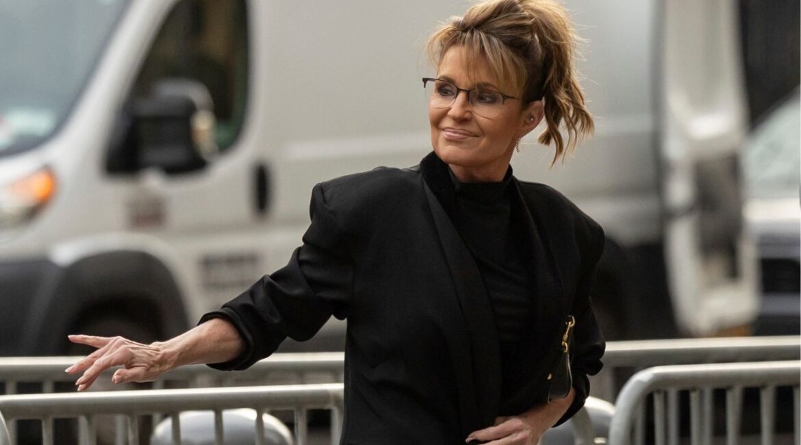 Former Alaska Gov. Sarah Palin arrives at Manhattan federal court, Monday, April 14, 2025, in New York. (AP/Yuki Iwamura)