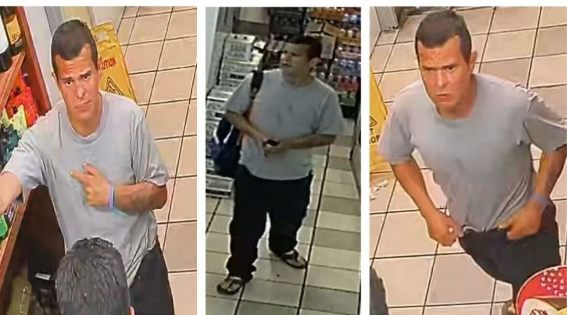 Fresno police are searching for a man who assaulted two employees while stealing beer from a Johnny Quick store on Friday, April 11, 2025. (Fresno PD)