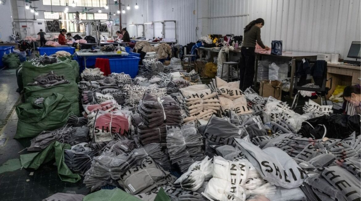 Shein packages ready to be shipped from a factory in Guangzhou, China, in Feb. 12, 2025. Fast fashion retailers rely heavily on shipping by air. The president’s tariffs could change that. (Gilles Sabrié/The New York Times)