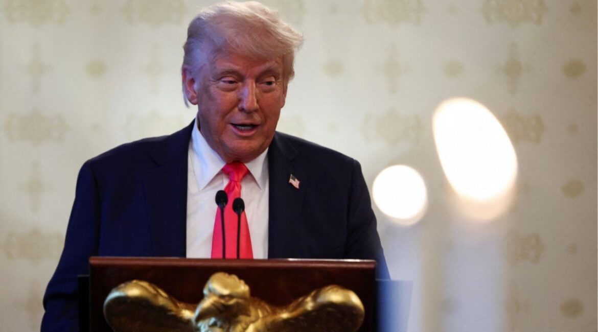 President Donald Trump speaks during a prayer service and dinner ahead of Easter Sunday, at the White House in Washington, D.C., U.S., April 16, 2025. (REUTERS/Evelyn Hockstein)