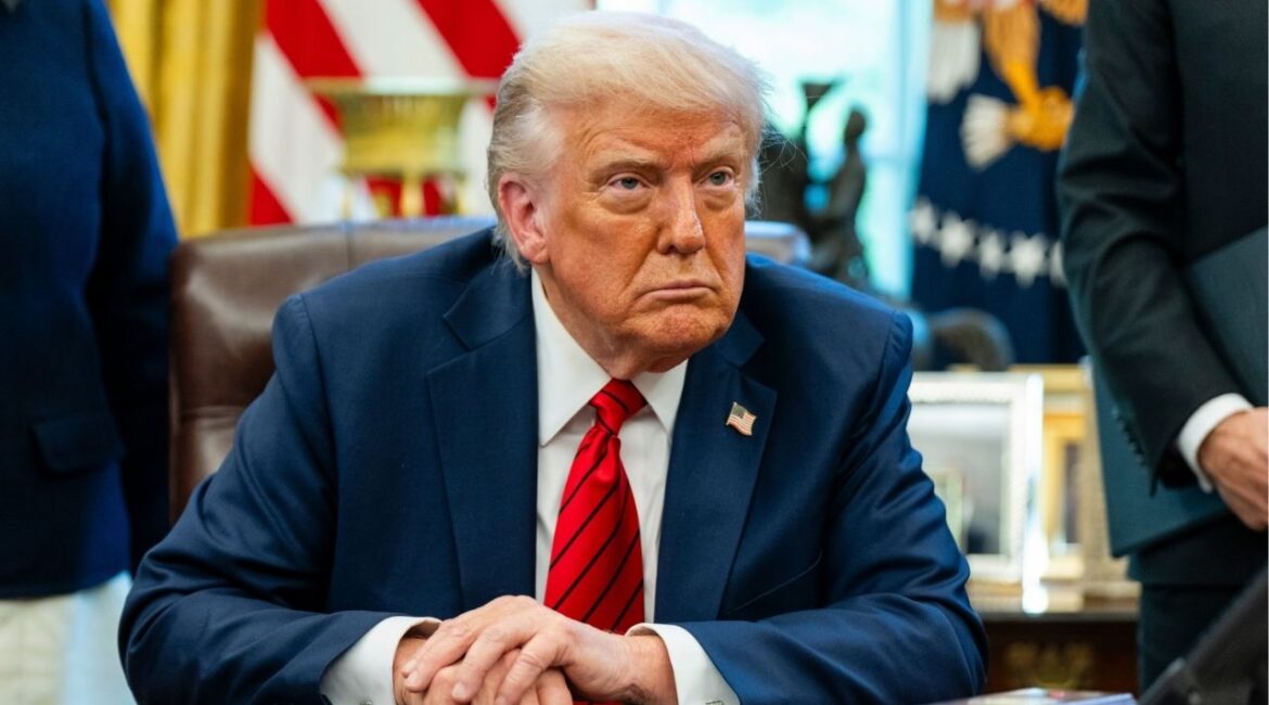 President Donald Trump speaks to reporters after he signed proclamation expanding fishing rights in the Pacific Islands in the Oval Office of the White House in Washington, on Thursday, April 17, 2025. Trump on Thursday extended a hiring freeze across the federal government’s civilian work force to July 15. (Eric Lee/The New York Times)