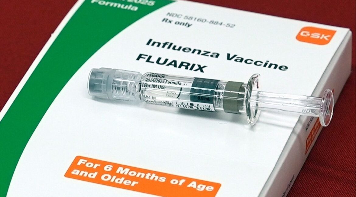 A flu vaccine is displayed at a pharmacy in New York, on Tuesday, Sept. 24, 2024. (AP File)
