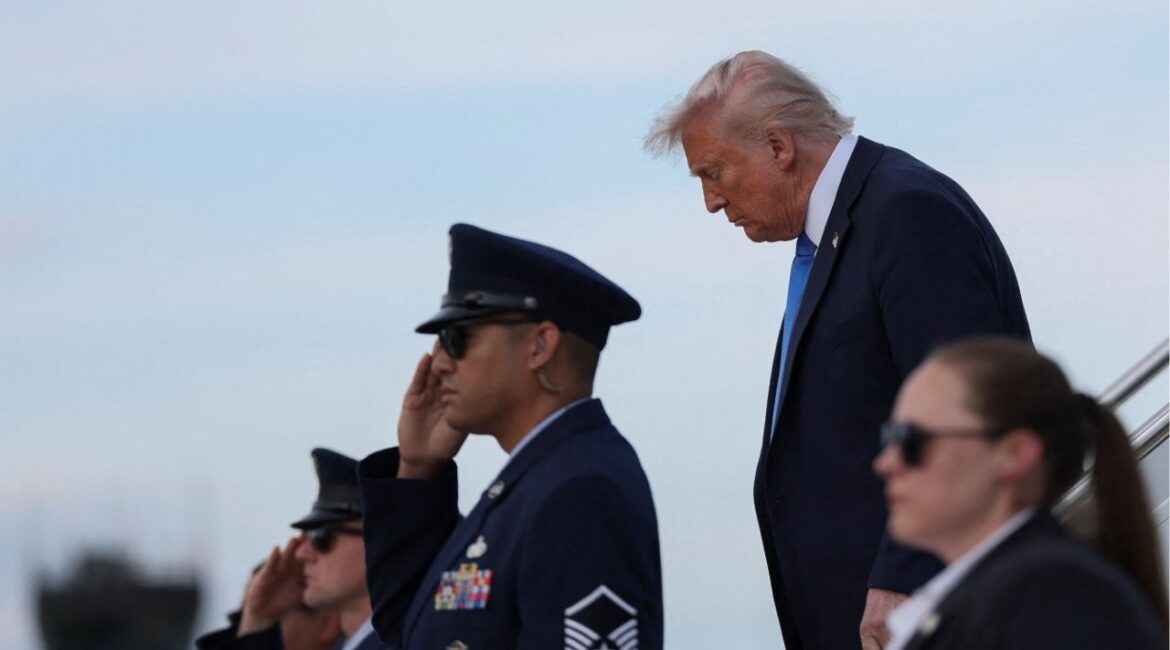 President Donald Trump disembarks Air Force One upon arriving at Tuscaloosa National Airport in Tuscaloosa, Alabama, U.S. May 1, 2025. (REUTERS/Leah Millis)