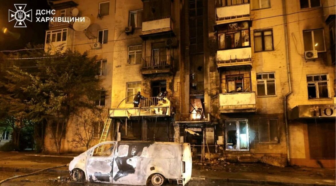 Firefighter work at the site of a Russian strike, amid Russia's attack on Ukraine, in Kharkiv, Ukraine, May 2, 2025. (Press service of the State Emergency Service of Ukraine in Kharkiv region/Handout via REUTERS)