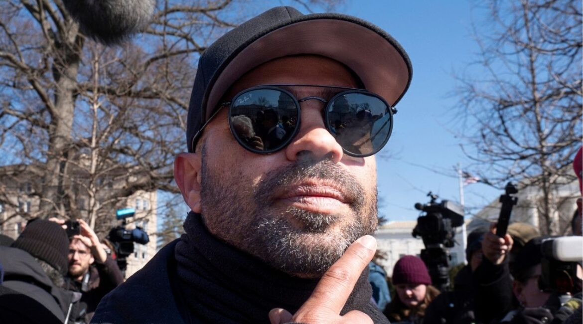 Former Proud Boys leader Enrique Tarrio attends a news conference outside the U.S. Capitol in Washington, Feb. 21, 2025. (AP File)
