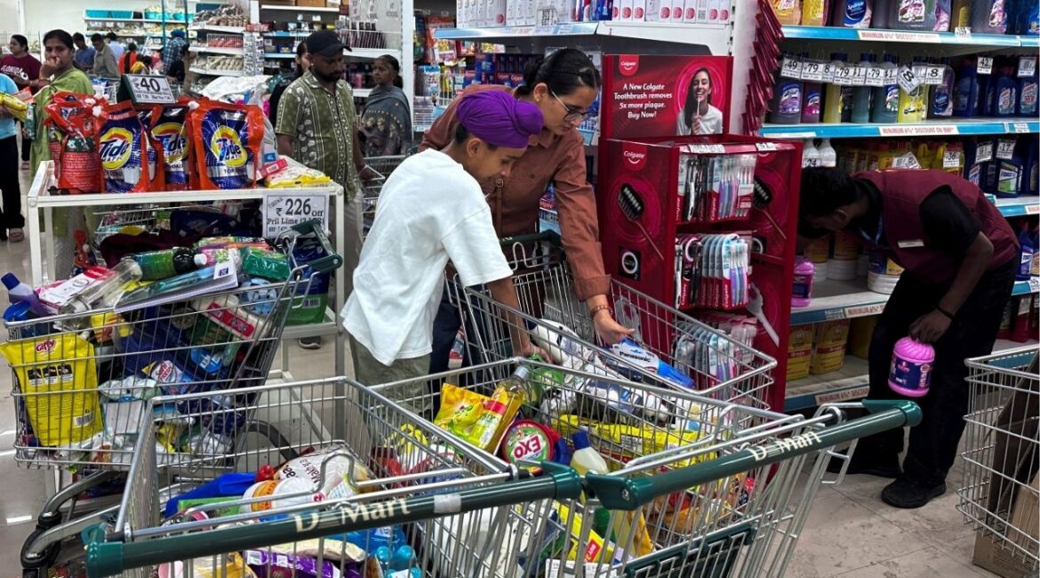 People shop for essential goods at a supermarket in Amritsar, India, May 9, 2025. REUTERS/Francis Mascarenhas