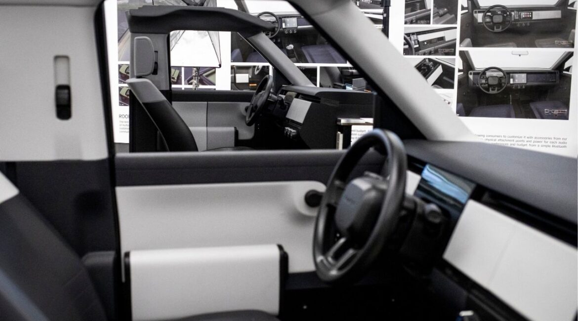 A model truck at Slate Auto’s design center in Troy, Mich., on April 30, 2025. The company is backed by venture capital firms and Jeff Bezos, the Amazon founder. (Emily Elconin/The New York Times)