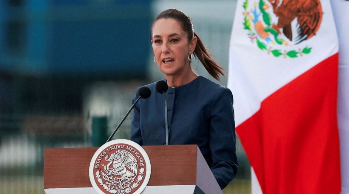 Mexico's President Claudia Sheinbaum speaks during the inauguration of the Mexico Aerospace Fair (FAMEX) 2025 at the Santa Lucia military airbase in Zumpango, near Mexico City, Mexico April 22, 2025 REUTERS/Raquel Cunha/File Photo