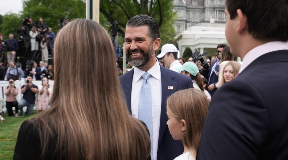 Donald Trump Jr. attends the annual White House Easter Egg Roll event, on the South Lawn of the White House in Washington, D.C., U.S., April 21, 2025. REUTERS/Ken Cedeno/File Photo