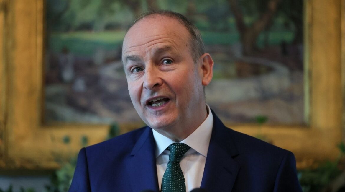 Irish Taoiseach (Prime Minister) Micheal Martin delivers remarks during his visit at U.S. Vice President JD Vance's residence for breakfast, ahead of St. Patrick's Day, in Washington, D.C., U.S., March 12, 2025. (REUTERS/Leah Millis/File Photo)