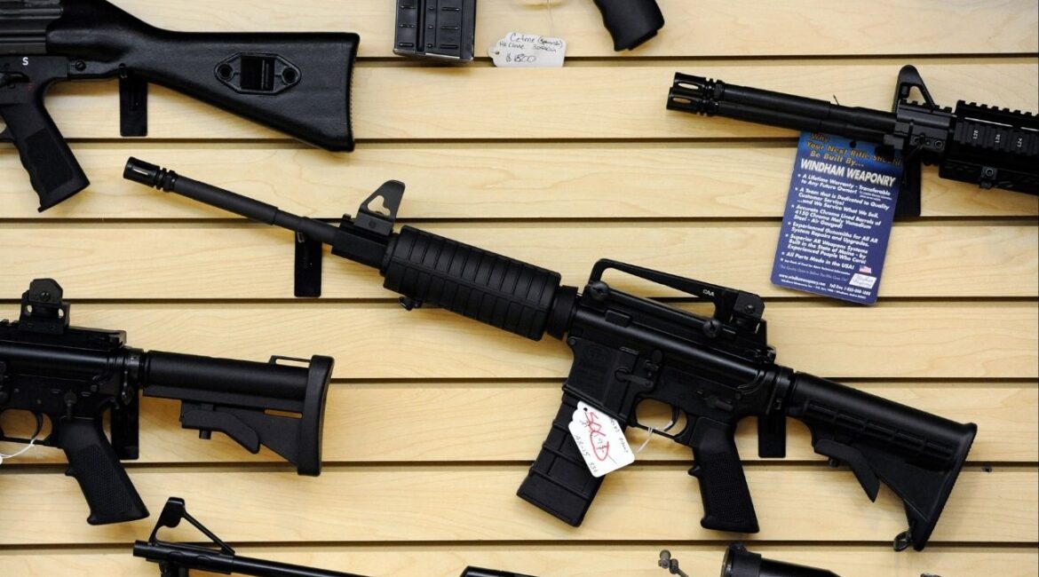 A ticket reading "sold" hangs from an AR-15 semi-automatic rifle in Pasadena, Md., Jan. 14, 2013. The Supreme Court announced on Monday that it would not hear a major Second Amendment challenge to a Maryland law banning semiautomatic rifles like the AR-15. As is the court’s practice, its brief order gave no reasons. (Steve Ruark/The New York Times)