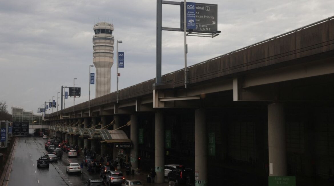 A view of the air traffic control tower at the Ronald Reagan Washington National Airport in Arlington, Virginia, U.S., January 31, 2025. REUTERS/Jeenah Moon/File photo