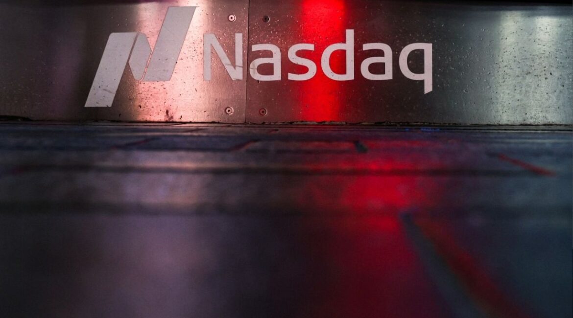 A logo is displayed at the Nasdaq stock market site in New York City, U.S., April 7, 2025. (Reuters File)
