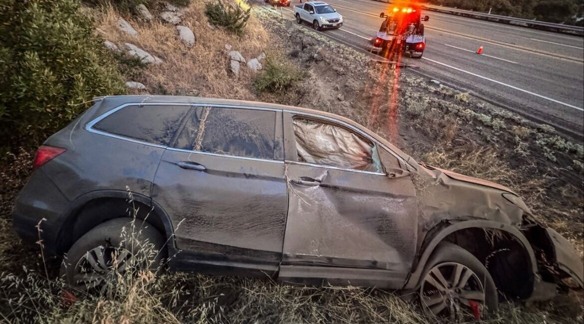 A driver was arrested for DUI after rolling a car on Highway 168 near the Four Lanes following a day of drinking, CHP said. (CHP)