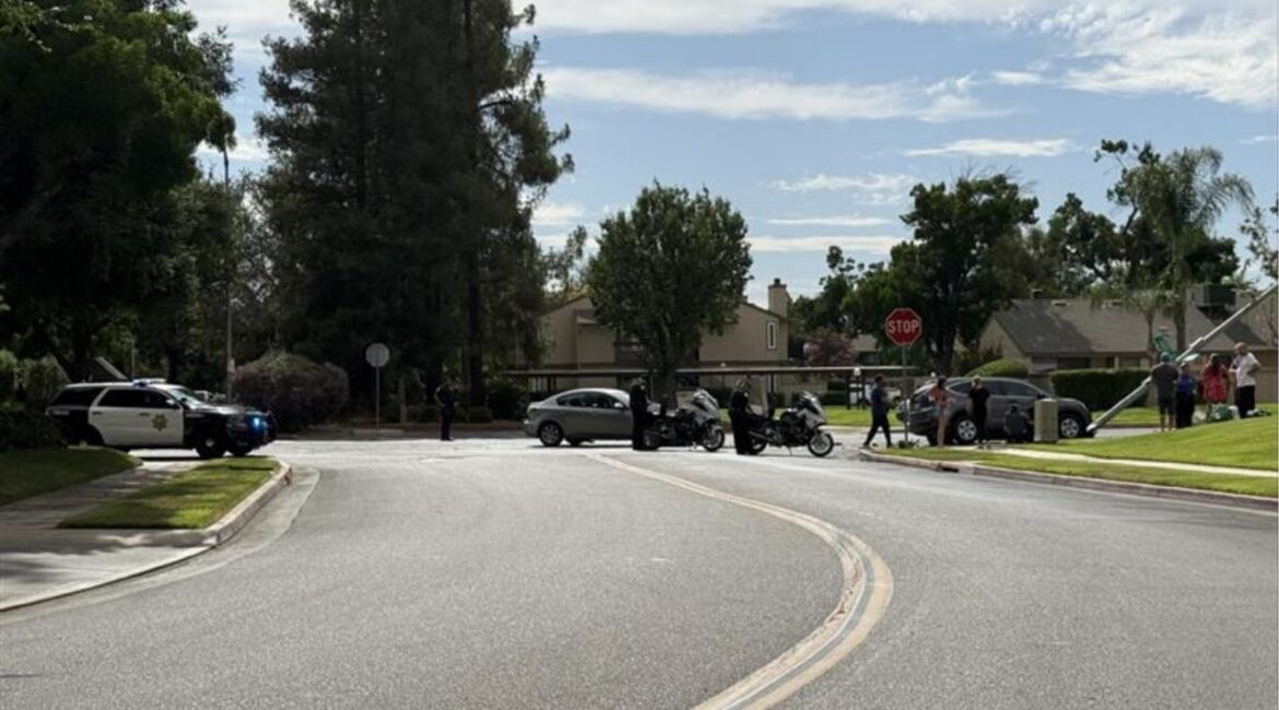 A crash causes a traffic jam in northwest Fresno on Thursday, July 3, 2025. (GV Wire/Paul Marshall)