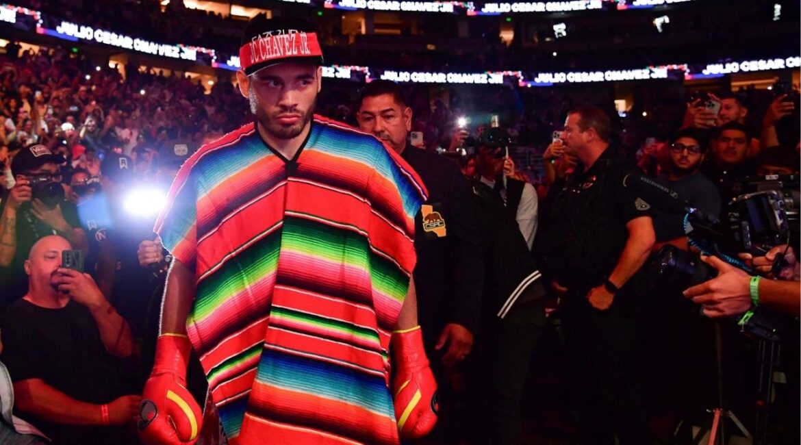 FILE PHOTO: Mexican boxer Julio Cesar Chavez Jr. enters the ring before his fight against Jake Paul at Honda Center in Anaheim, California, U.S. June 28, 2025. Gary A. Vasquez-Imagn Images via REUTERS. NO RESALES. NO ARCHIVES/File Photo