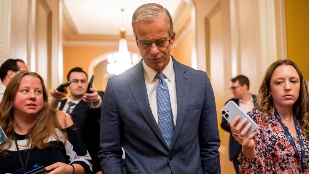 U.S. Senate Majority Leader John Thune (R-SD) walks to the Senate floor as Republican lawmakers struggle to pass U.S. President Donald Trump's sweeping spending and tax bill, on Capitol Hill in Washington, D.C., U.S., July 1, 2025. (Reuters File)