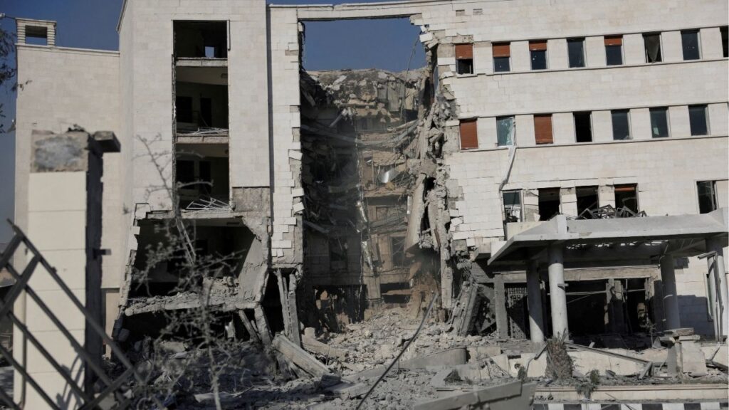 A view of a destroyed building, after powerful airstrikes shook Damascus on Wednesday, targeting the defense ministry, as Israel vowed to destroy Syrian government forces attacking Druze communities in southern Syria and demanded their withdrawal, in Damascus July 16, 2025. (Reuters File)