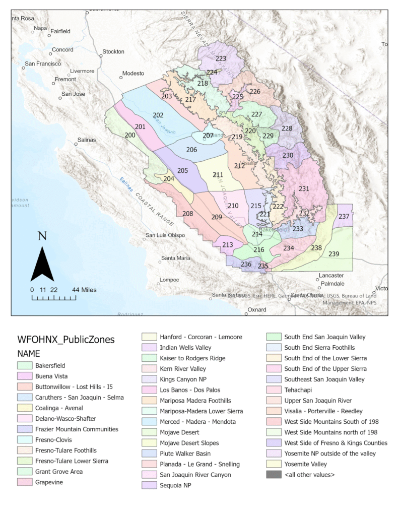 NWS Hanford Service Area Map