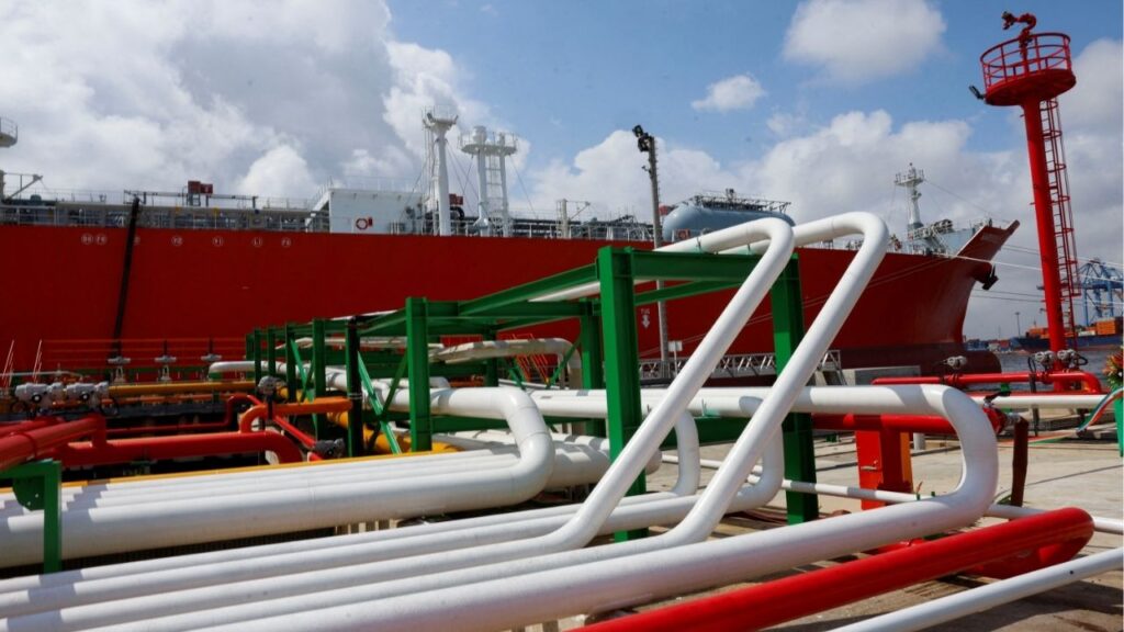 Pipelines are seen near an oil tanker during the inauguration of a new quay of the Ivory Coast national oil company (PETROCI), in Abidjan, Ivory Coast, June 19, 2025. (Reuters File)
