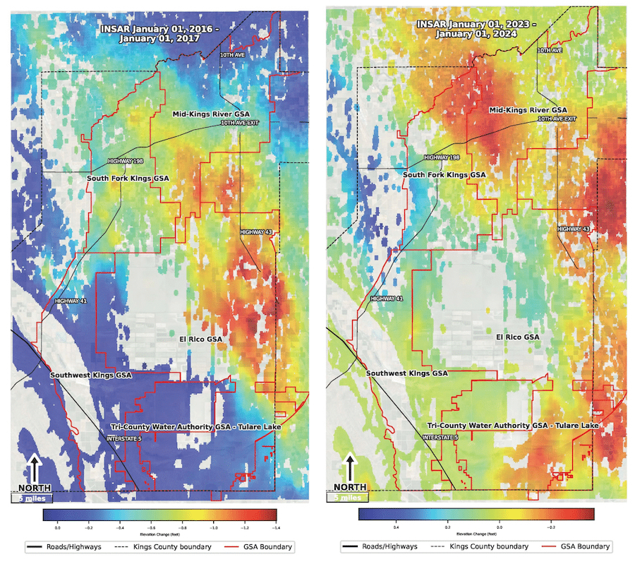 Kings County Ground Elevation Maps Showing Subsidence