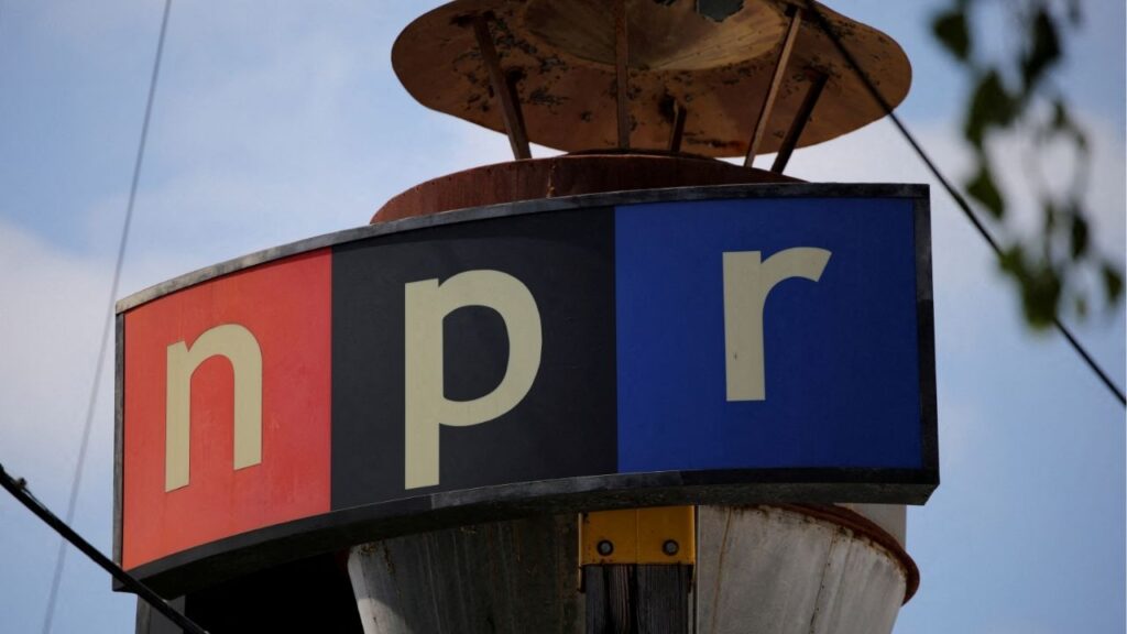The logo of the National Public Radio is pictured on the day National Public Radio and three Colorado public radio stations sued the Trump administration over the president's executive order to cut federal funding for public broadcasting, at its West office in Culver City, California, U.S., May 27, 2025. (Reuters File)