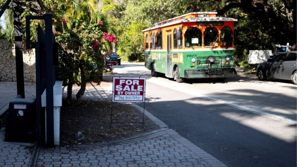 A "For Sale" sign stands at a house in Miami, Florida, U.S. April 16, 2025. (Reuters File)