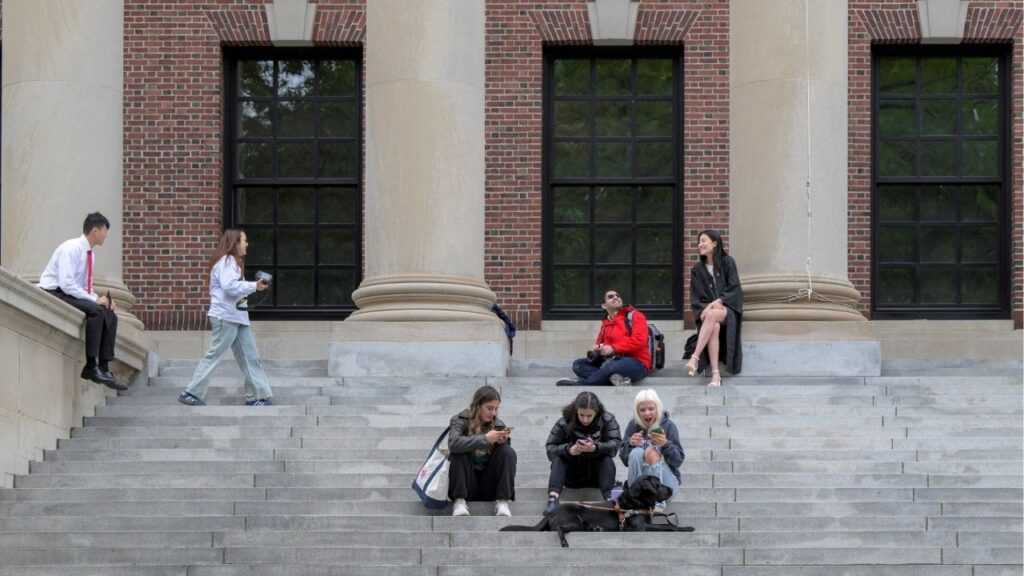 Students gather on the campus of Harvard University in Cambridge, Massachusetts, U.S., May 23, 2025. (Reuters File)