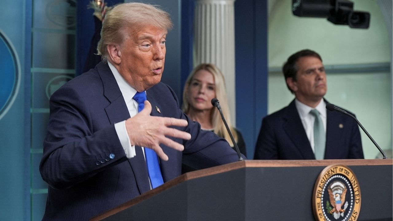 President Donald Trump speaks to the media as U.S. Attorney General Pam Bondi and U.S. Attorney General Todd Blanche listen in the Press Briefing Room at the White House in Washington D.C., June 27, 2025. (Reuters File)