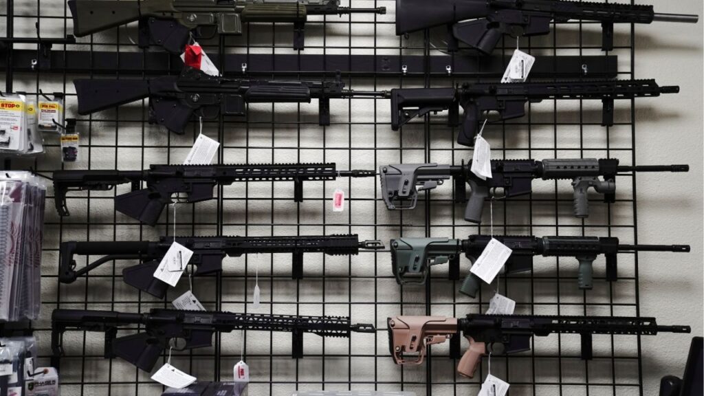 AR-15 style rifles are displayed for sale at Firearms Unknown, a gun store in Oceanside, California, U.S., April 12, 2021. (Reuters File)