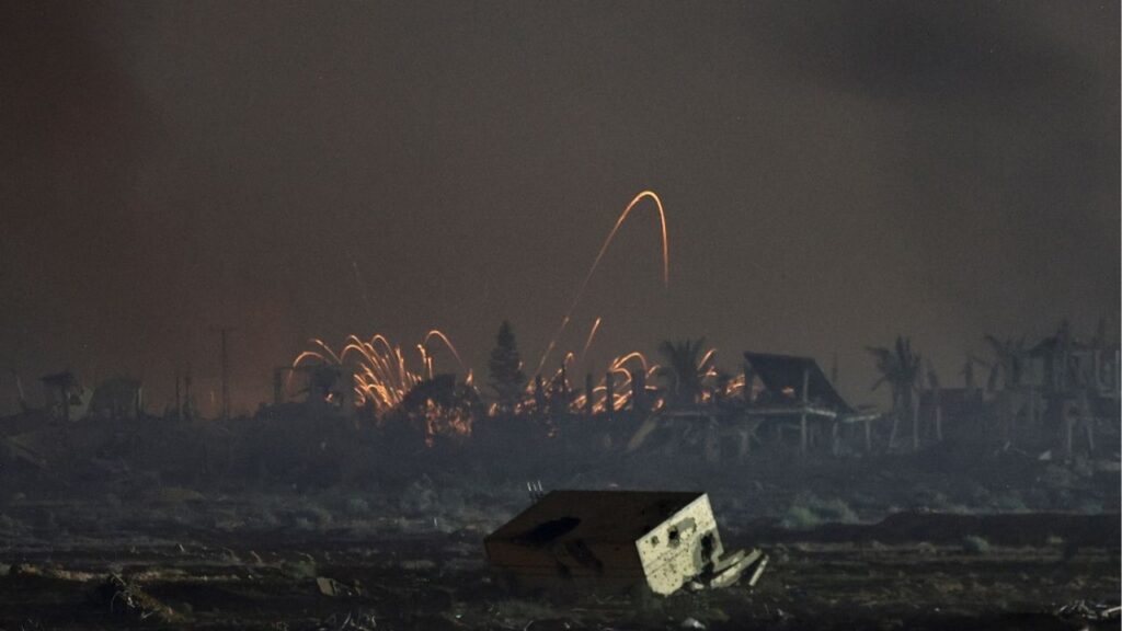 An explosion in Gaza is seen from the Israeli side of the Israel-Gaza border, July 24, 2025. (Reuters/Amir Cohen)