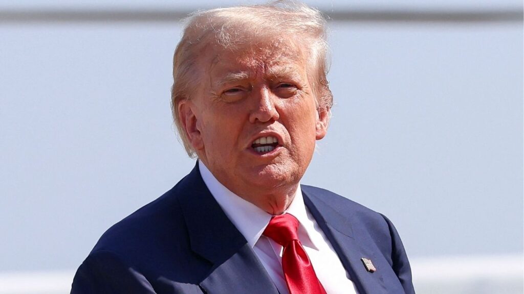 President Donald Trump speaks after disembarking Marine One, as he departs for Scotland, at Joint Base Andrews, Maryland, U.S., July 25, 2025. (Reuters/Evelyn Hockstein)