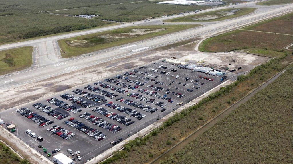 An aerial view shows "Alligator Alcatraz" ICE detention center at Dade-Collier Training and Transition Airport in Ochopee, Florida, U.S. July 24, 2025. (Reuters File)