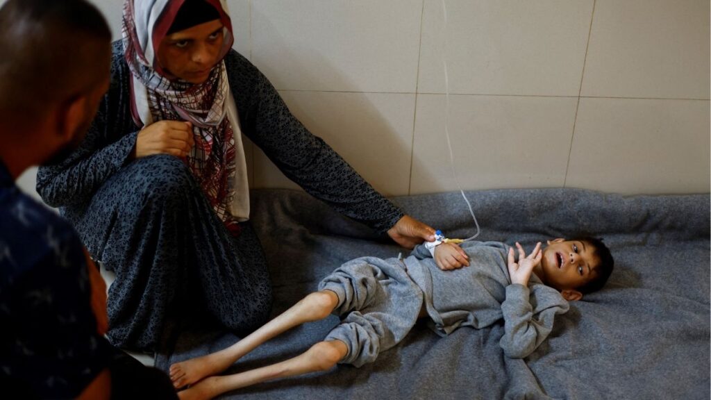 Palestinian mother Ghaneyma Joma sits next to her malnourished son Younis Joma as he receives treatment at Nasser hospital in Khan Younis, in the southern Gaza Strip, July 8, 2024. REUTERS/Mohammed Salem/File Photo Palestinian mother Ghaneyma Joma sits next to her malnourished son Younis Joma as he receives treatment at Nasser hospital in Khan Younis, in the southern Gaza Strip, July 8, 2024. REUTERS/Mohammed Salem/File Photo