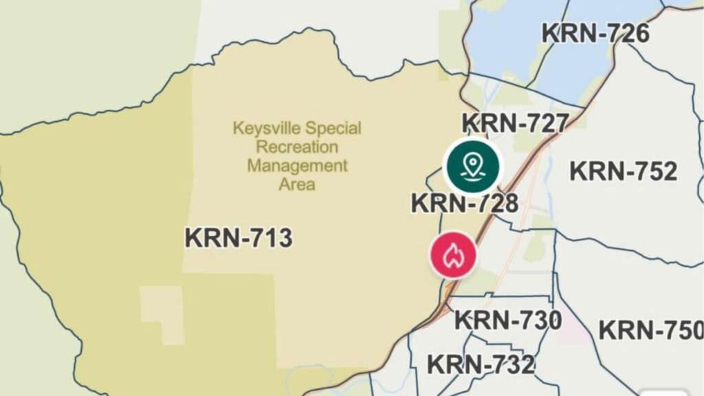 Kern County fire officials have issued evacuation warnings for two zones near Lake Isabella as the Pearl Fire threatens the area. (Kern County FD)