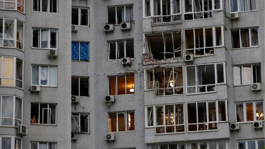 A view shows an apartment building that was damaged during a Russian drone strike, amid Russia's attack on Ukraine, in Kyiv, Ukraine July 28, 2025. (Reuters/Valentyn Ogirenko)