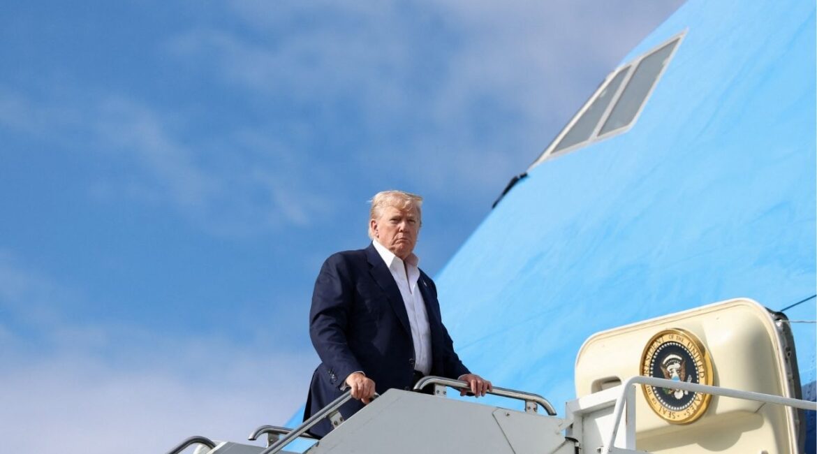 President Donald Trump boards Air Force One as he returns to Washington, D.C., in Lossiemouth, Scotland, Britain, July 29, 2025. (Reuters/Evelyn Hockstein)