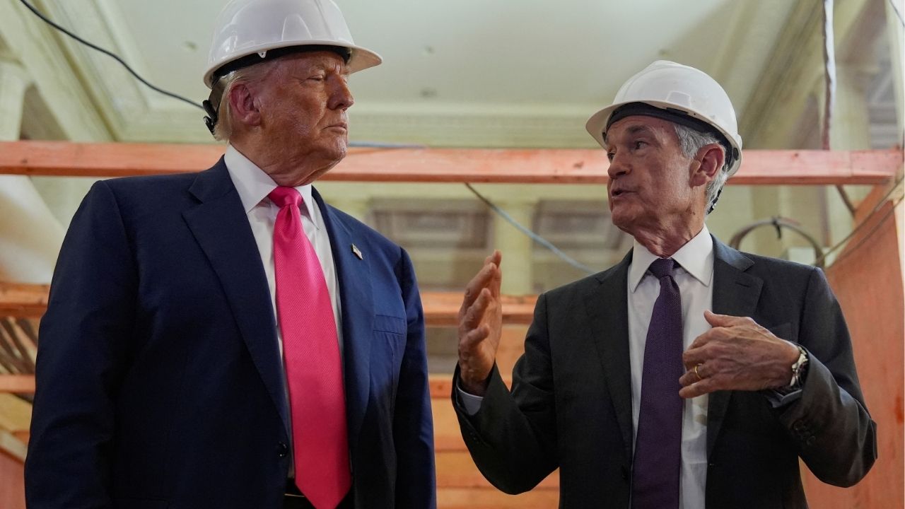 President Donald Trump and Federal Reserve Chair Jerome Powell speak during a tour of the Federal Reserve Board building, which is currently undergoing renovations, in Washington, D.C., U.S., July 24, 2025. (Reuters File)