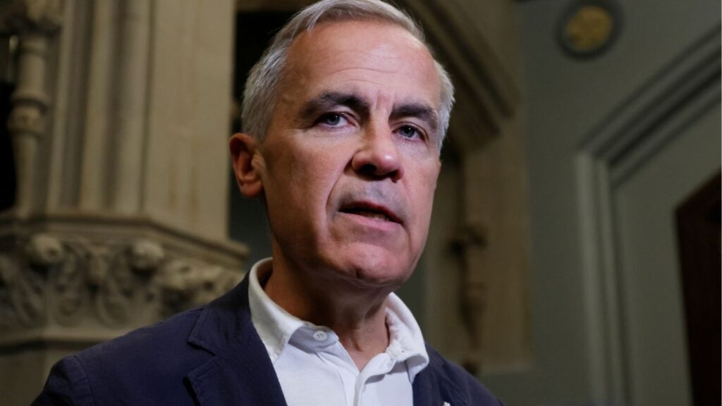 Canada's Prime Minister Mark Carney speaks to journalists outside his office on Parliament Hill in Ottawa, Ontario, Canada June 30, 2025. (Reuters File)