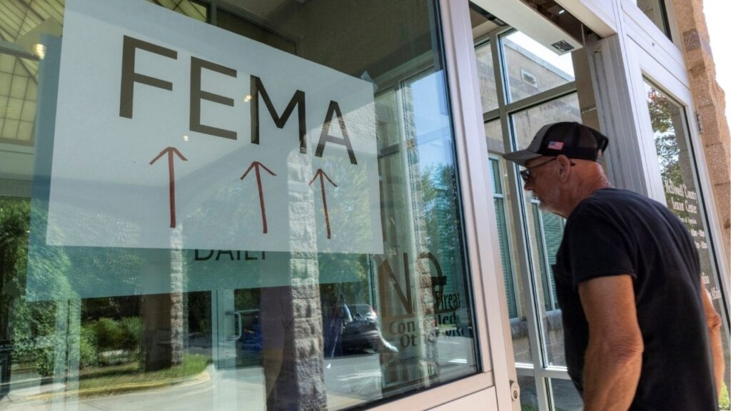 A resident enters a FEMA's improvised station to attend claims by local residents affected by floods following the passing of Hurricane Helene, in Marion, North Carolina, U.S., October 5, 2024. (Reuters File)