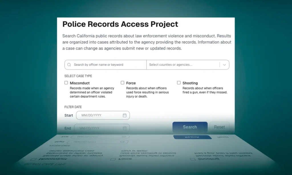 Screenshot of California Police Officer Misconduct Database
