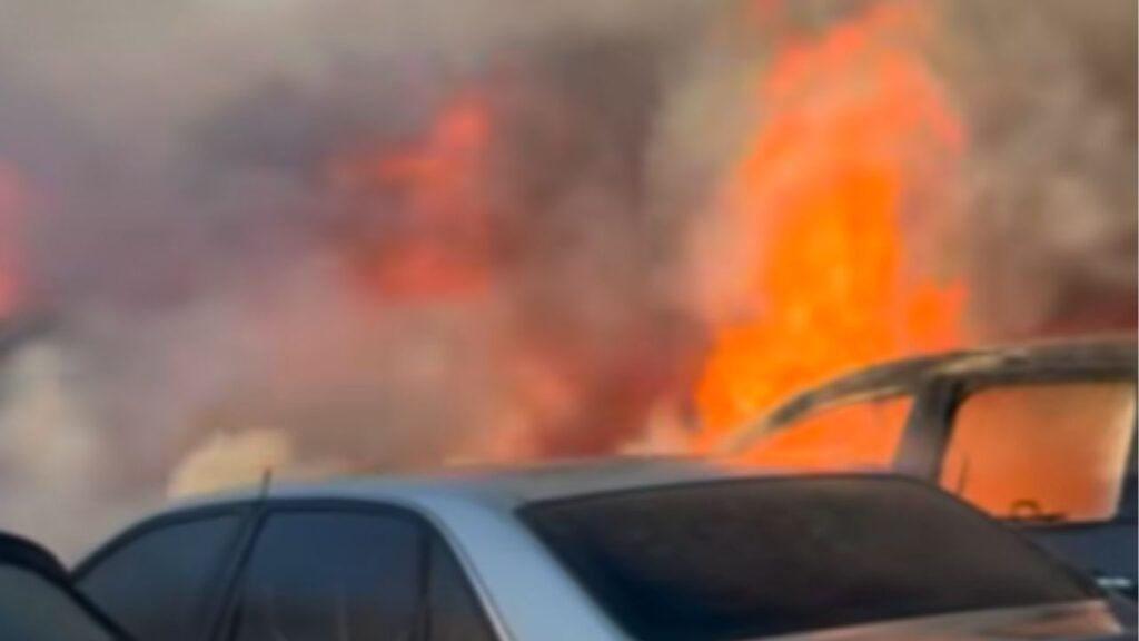 A fire at a Fresno junkyard damaged 17 vehicles Monday, August 4, 2025, evening but was quickly contained by firefighters with no injuries reported. (Fresno FD)