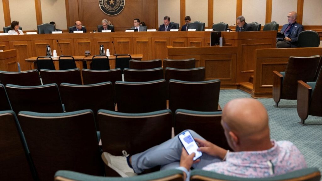 Texas Senators attend a redistricting hearing for invited guests after Democratic lawmakers left the state to deny Republicans the quorum needed to redraw the state's 38 congressional districts, at the Capitol in Austin, Texas, U.S. August 6, 2025. (Reuters File)