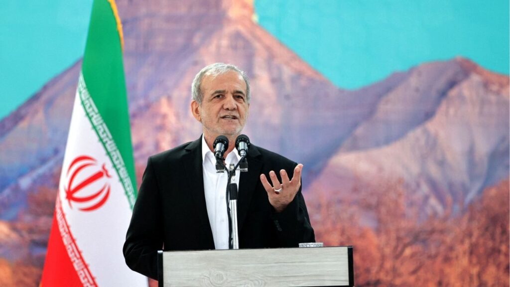 Iranian President Masoud Pezeshkian speaks during a meeting in Ilam, Iran, June 12, 2025. Iran's Presidential website/WANA (West Asia News Agency)/Handout via REUTERS/File Photo