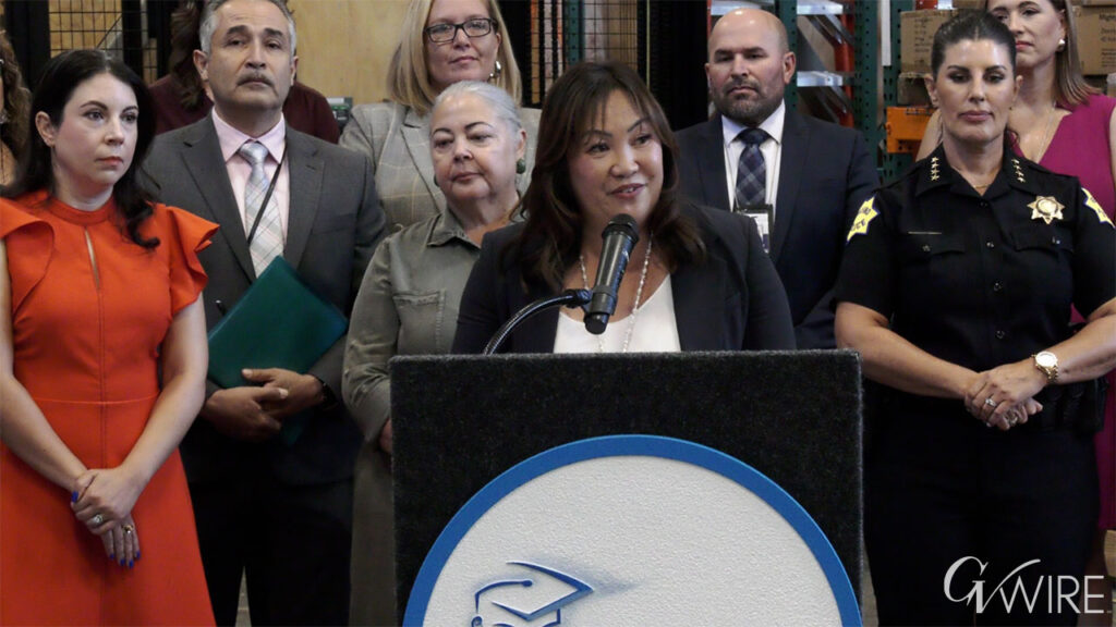 Fresno Unified School District Superintendent Misty Her speaks at a press conference outlining the district’s back-to-school agenda.1280x720