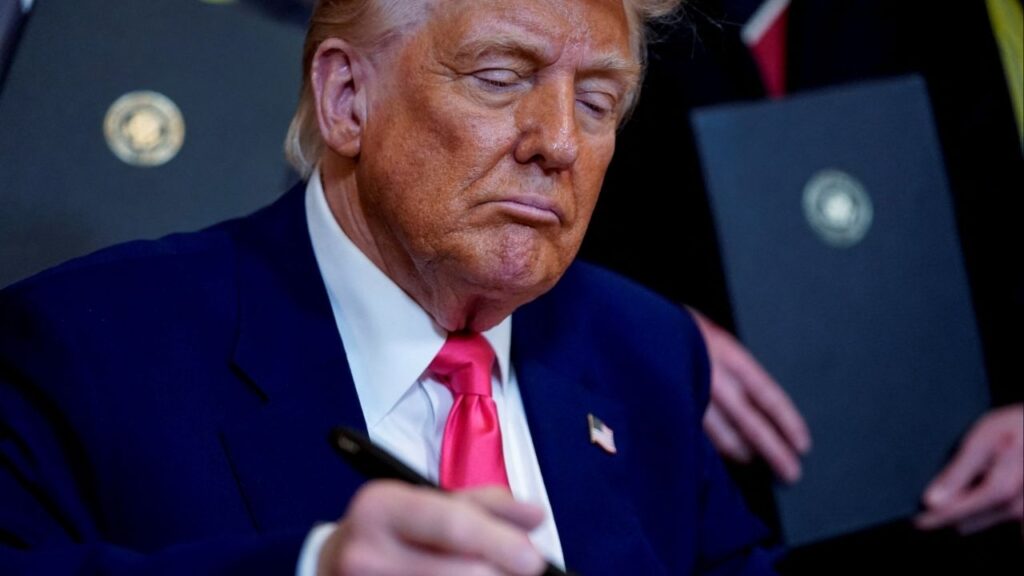 President Donald Trump signs an energy-related executive order, at the White House in Washington, D.C., U.S., April 8, 2025. (Reuters File)