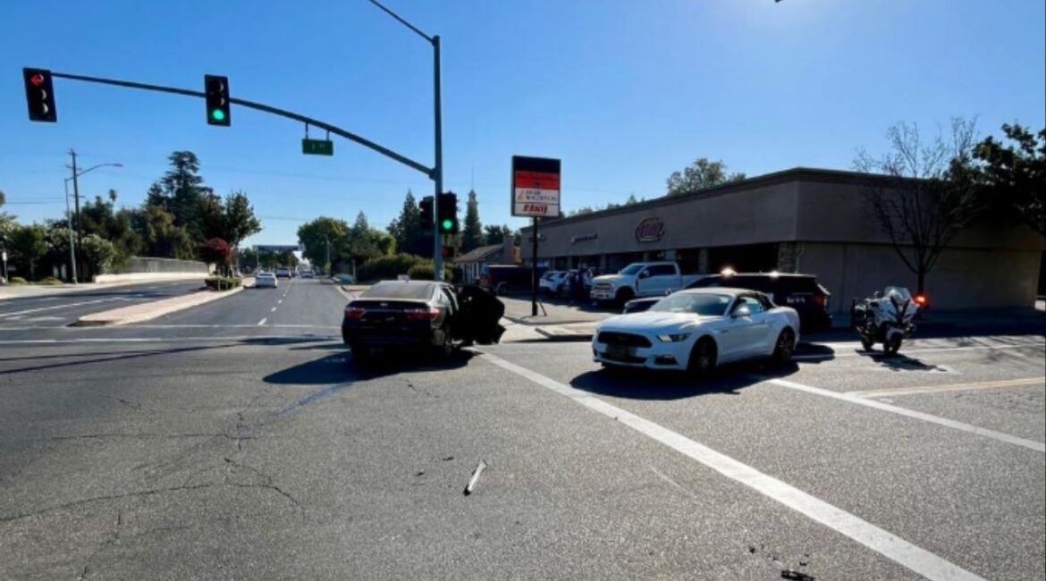 Madera police are investigating a crash that has blocked lanes on Yosemite Avenue and I Street and are urging drivers to avoid the area on Friday, August 15, 2025. (Madera PD)