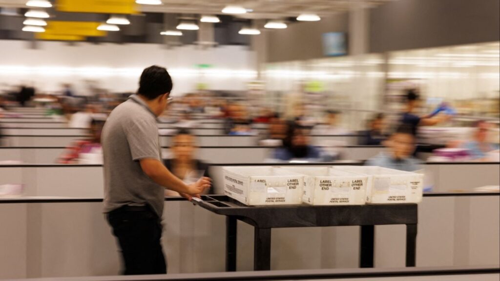 Workers process mail ballots at the Los Angeles County Ballot Processing Center in the city of Industry, California, U.S. October 29, 2024. (Reuters File)