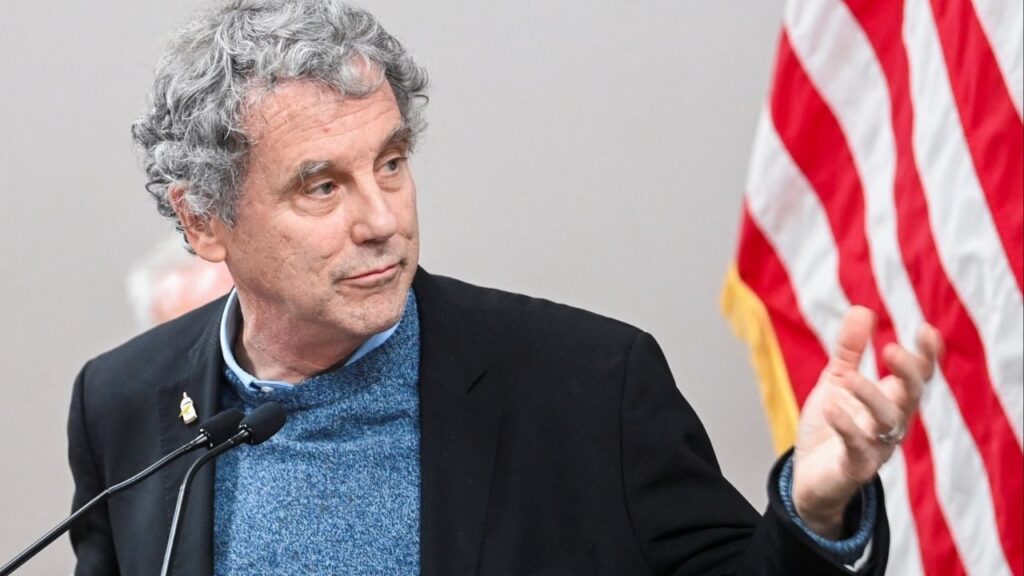 U.S. Sen. Sherrod Brown (D-OH) speaks during a press conference after inspecting the site of a train derailment of hazardous material in East Palestine, Ohio, U.S., February 16, 2023. (Reuters File)